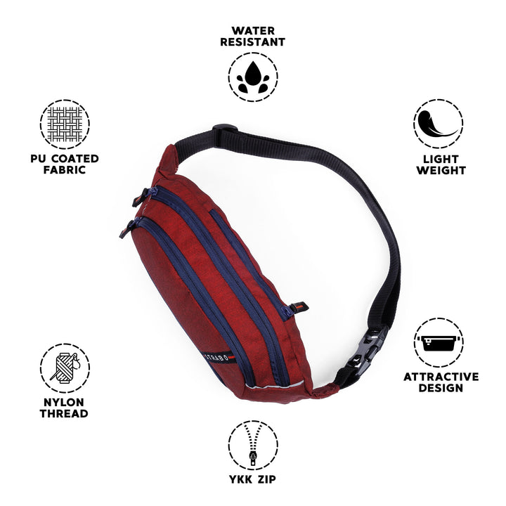 Strabo Bronko Waist Bag for Men & Women - Colour Maroon 5.5L Water Resistant - Strabo 