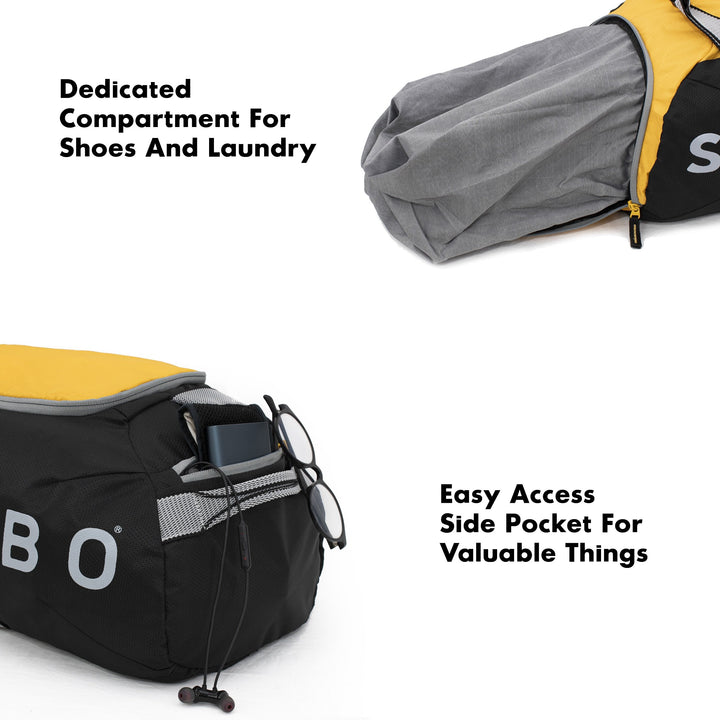 Strabo Weekend Gym & Travel Duffel Bag - Colour Black Yellow 28L Water Resistant - Strabo 