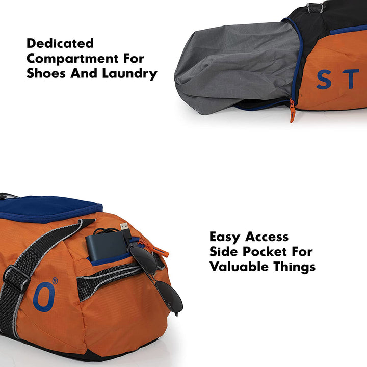Strabo Weekend Gym & Travel Duffel Bag - Colour Orange Cobalt 28L Water Resistant - Strabo 